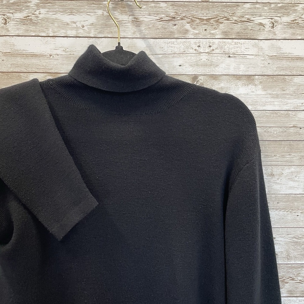 Vtg 90s L.L. Bean Travelers Womens L Turtleneck Sweater Black 100%‎ Merino Wool